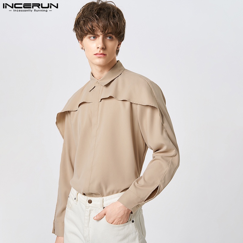 Incerun Design Sense 純色休閒長袖襯衫