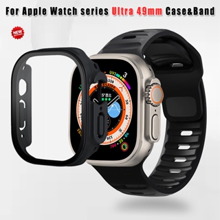 適用於 Apple Watch 系列 Ultra 49 毫米玻璃 + 錶殼帶適用於 iwatch PC 保護套矽膠單色錶