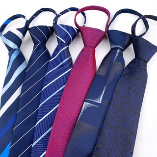 48*7cm 英倫時尚條紋格子滌綸絲綢懶人拉鍊領帶紳士領帶