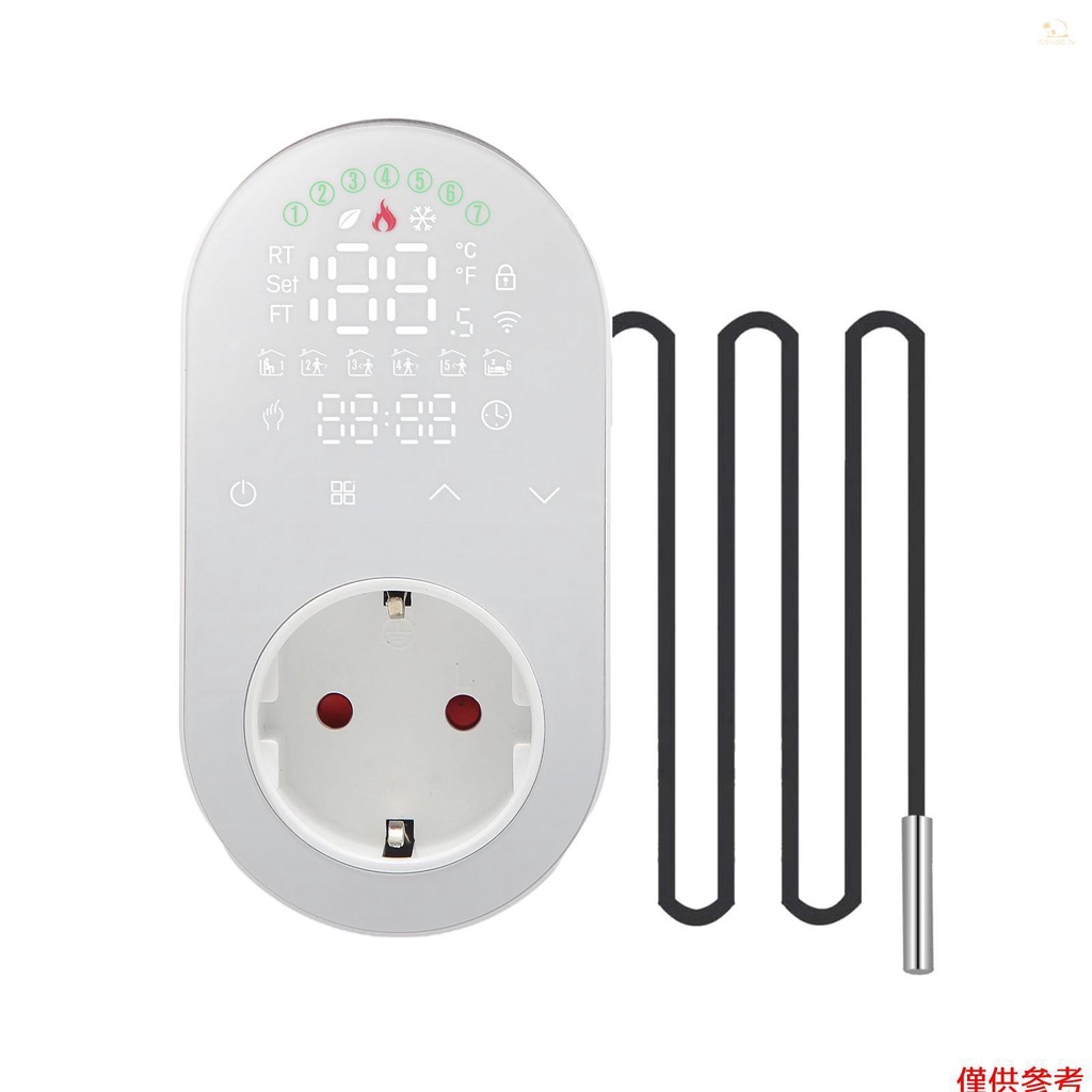 Sun6數字溫控器出口插頭16A出口插座溫度控制器5+1+1六週期和加熱和冷卻模式，帶觸摸按鈕LED屏幕，用於風扇加熱器
