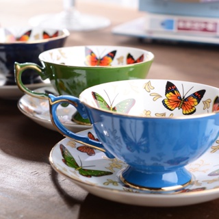 英式紅茶杯歐式咖啡杯古典下午茶小資蝴蝶骨瓷茶杯