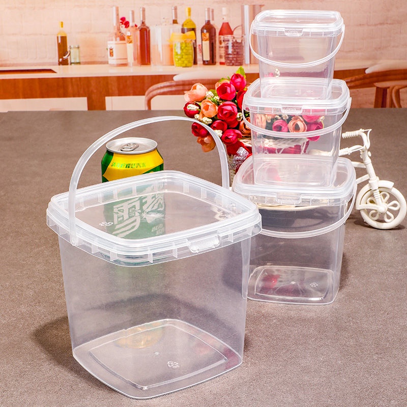 推薦~加厚透明密封桶健康塑料白色手提桶大號龍蝦打包桶冰粉水果撈小桶