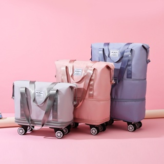新款帶輪旅行包收納大容量乾濕分離加長雙層行李托特包商務旅行行李包