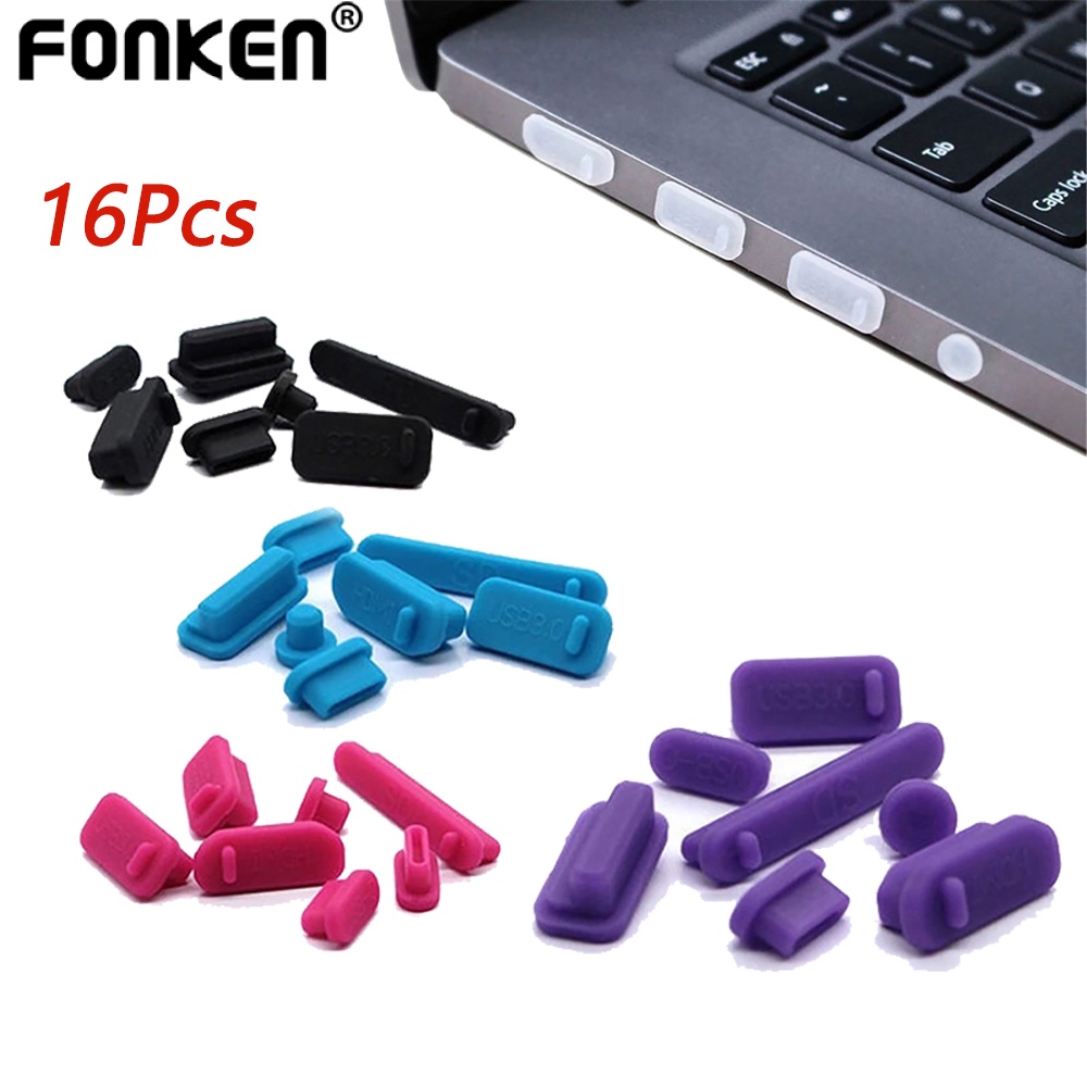Fonken 16 件矽膠防塵塞蓋塞筆記本電腦防塵 USB 端口 HDMI RJ45 C 型接口防塵塞