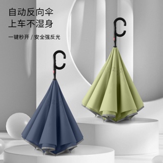 C型長柄反向傘站立式透氣自動雙層傘加固抗風車用廣告傘訂製logo