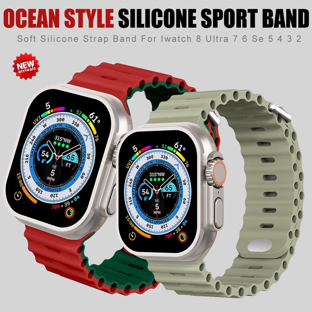 新款蘋果海洋環錶帶 矽膠蘋果錶帶適用 apple Watch S8Ultra 49mm7 6 5 4 45/44/42