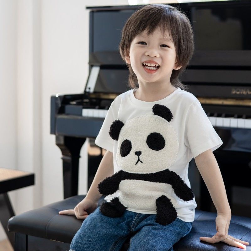 y13可愛卡通立體小熊貓衣服親子裝T恤短袖兒童男童女童寶寶上衣夏
