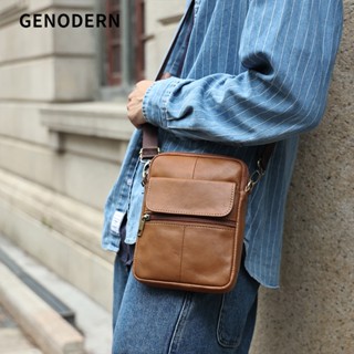 Genodern 真皮男士斜挎包多口袋手機包頂層牛皮單肩包