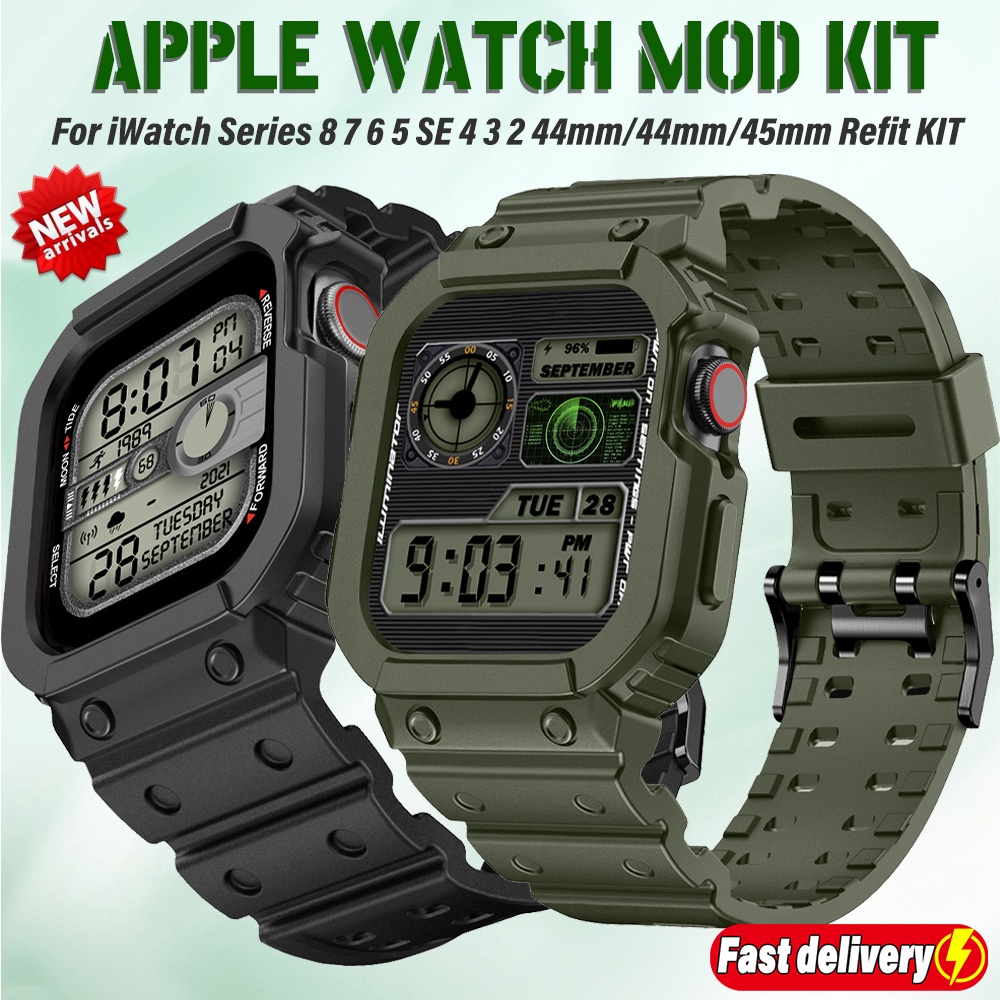 透明 TPU 保護殼+錶帶適用於 Apple Watch 8 7 45mm Iwatch Series 6 5 4 Se