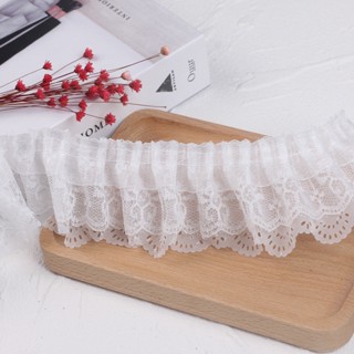 【1m】黑色白色雪紡三重荷葉邊蕾絲裝飾絲帶服裝連衣裙工藝用品服裝縫紉配件 DIY 裝飾 JY