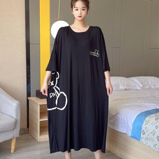 【韓版中大尺碼女裝】現貨加大尺碼女生居家服連身睡裙休閒睡衣 寬鬆 150公斤內可穿 寬鬆顯瘦小熊大尺碼加長睡裙女2-30