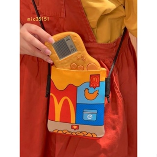 麥當勞斜挎小包 McDonald's書包 星巴克麥當勞包包 上課休閒時尚包包 可愛便攜手拎袋 高級感帆布女包 手機零錢包