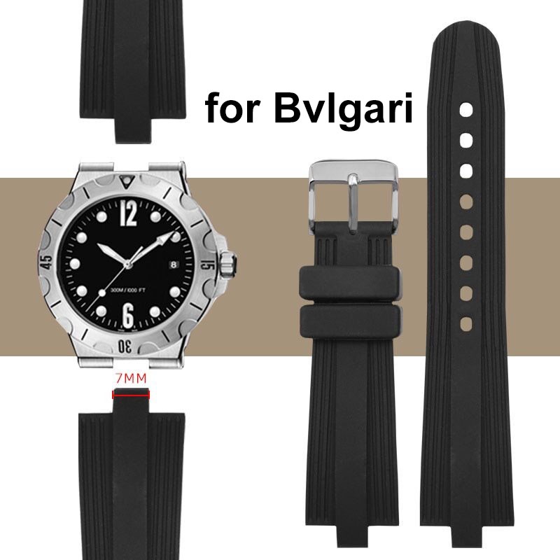 BVLGARI 寶格麗矽膠錶帶 22*7 毫米橡膠軟手鍊男士手錶錶帶防水運動腕帶黑色錶帶