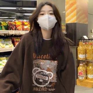 新款寬鬆超大設計新潮酷韓版印花圓領毛衣秋季長袖上衣