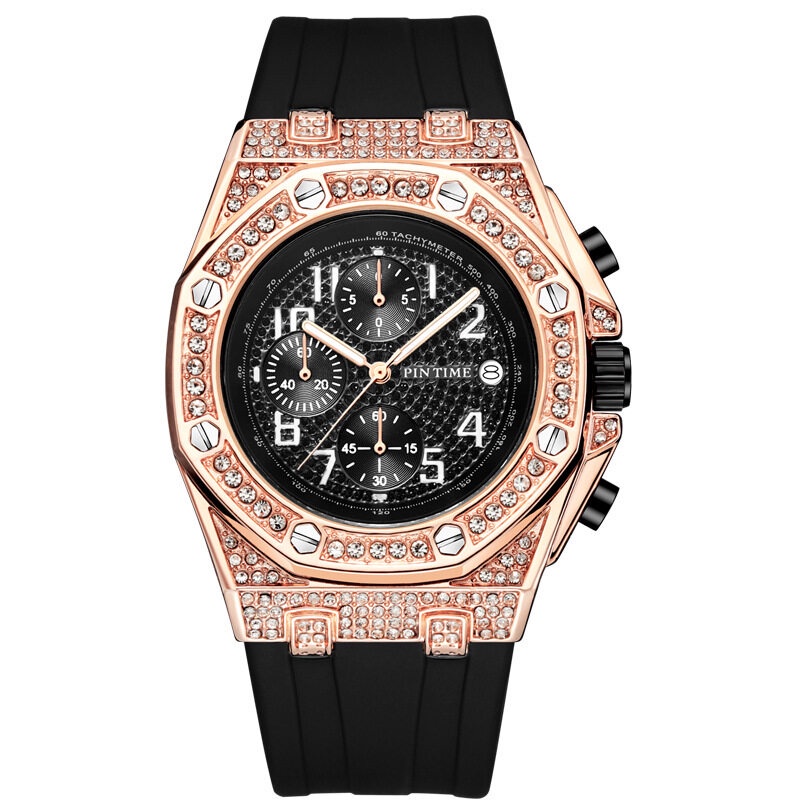 Pintime 2665品牌男士手錶時尚復古個性鑽石錶盤計時功能夜光時穎手錶男士。
