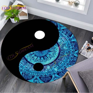 Ying和Yang圓形地毯曼陀羅圓形墊子陰陽符號圓形地毯八卦圓形地毯客廳椅子沙發房間裝飾