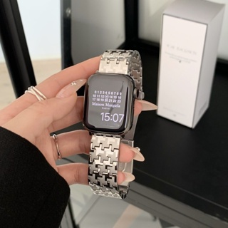 千鳥格紋金屬錶帶 適用於 Apple Watch Ultra2 9 8 7 6 SE 實心不鏽鋼錶帶 41mm 45mm
