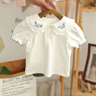 熱銷新款日韓寶寶短袖T恤娃娃領夏季純棉女童打底衫夏裝白色韓版嬰兒短袖上衣