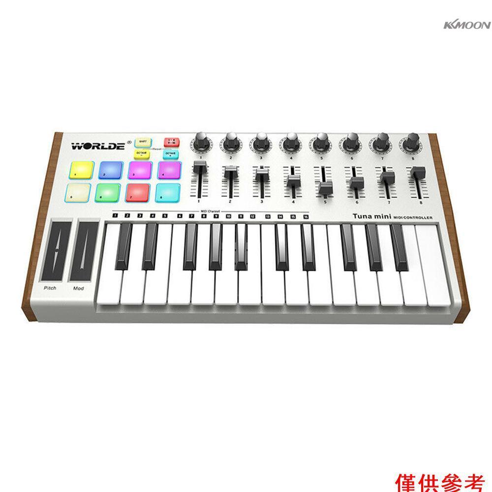 Kkmoon WORLDE TUNA MINI 超便攜 25 鍵 USB MIDI 鍵盤控制器 8 個 RGB 背光觸發