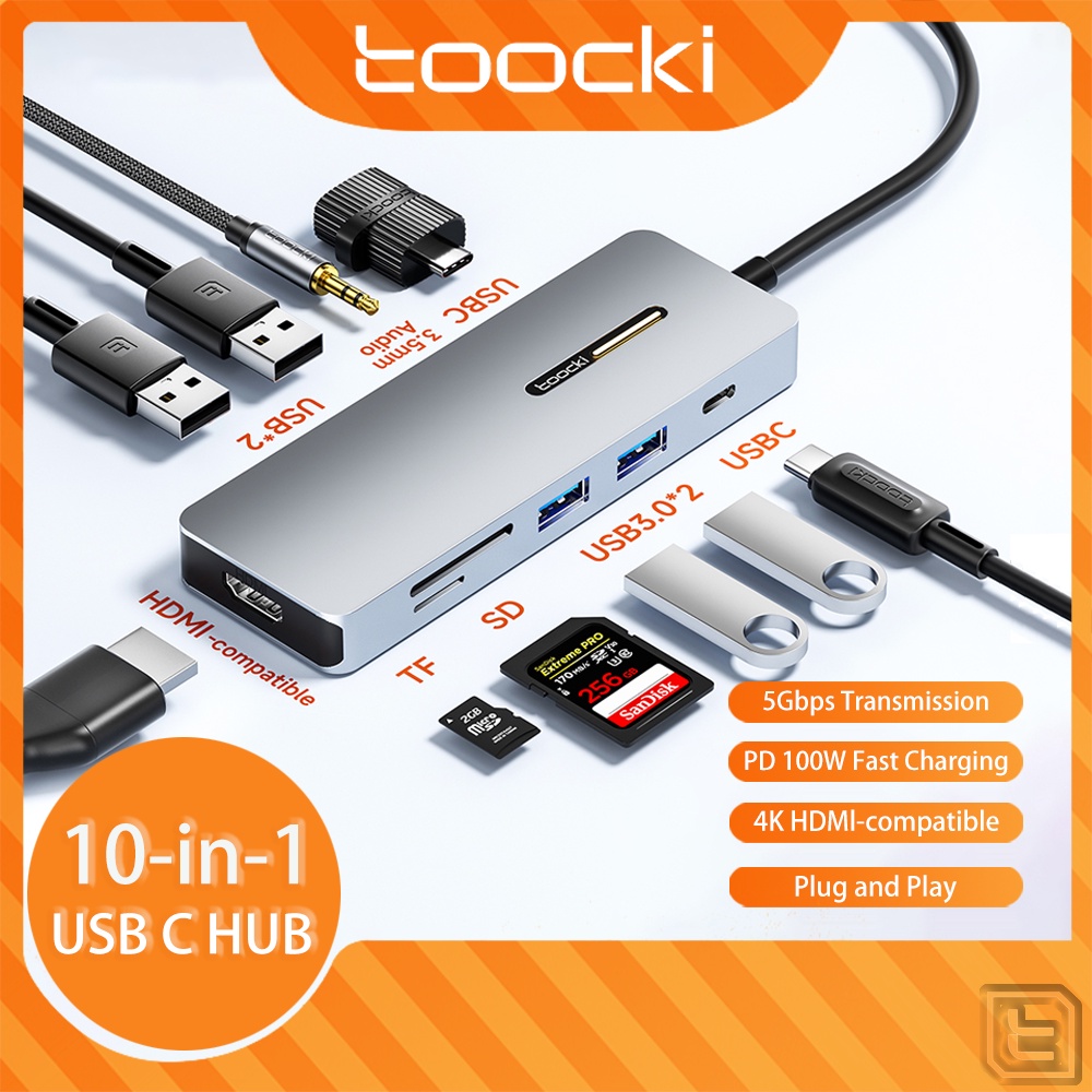 Toocki Hub 6 合 1 USB C 轉 HDMI USB 3.0 SD/TF 卡 PD100W 充電集線器擴展