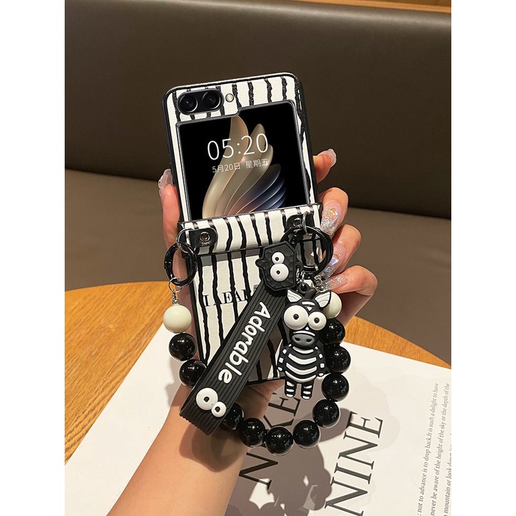 SAMSUNG 全新黑白線殼全皮保護套適用於三星 Galaxy Z Flip 3 Z Flip 5 5G Flip 4