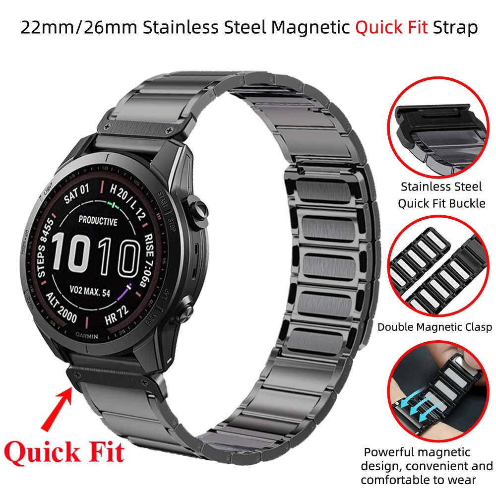 26 毫米 22 毫米不銹鋼手鍊錶帶磁性錶帶快速貼合錶帶適用於 Garmin Instinct 2 2X D2 Delt