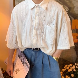 韓版男士時尚流行款式短袖襯衫大口袋超大垂褶襯衫