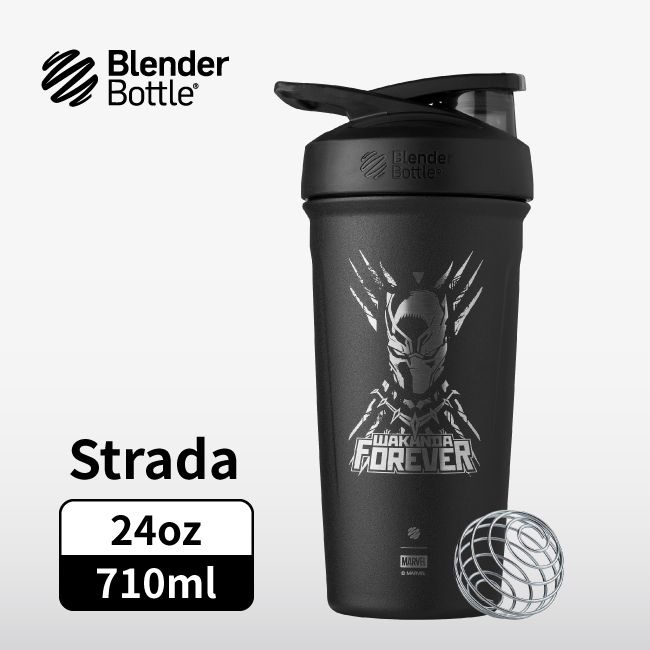 BlenderBottle Strada Marvel漫威聯名不鏽鋼按壓式運動水壺710ml/ 黑豹 eslite誠品