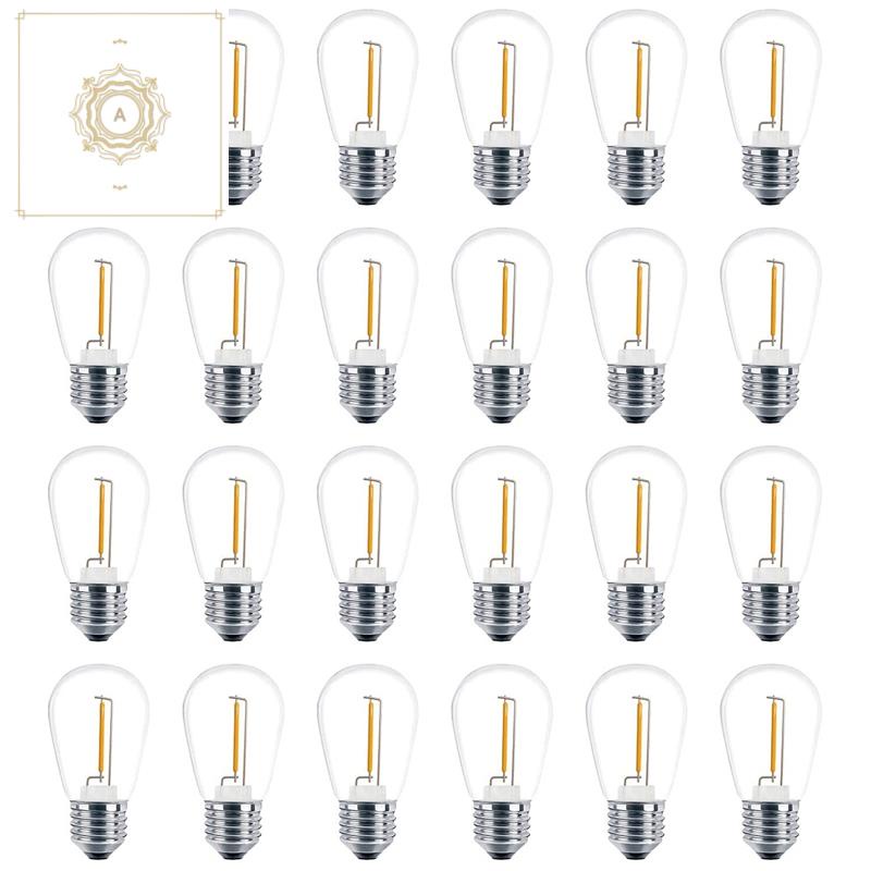 24 件裝 3V LED S14 替換燈泡,防碎戶外太陽能燈串燈泡,暖白色