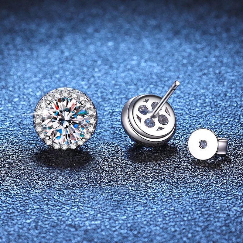莫桑石6.5mm耳環 女 s925純銀鍍鉑金 D色莫桑石 可通過鑽石筆的檢測 帶GRA證書 圓形耳環