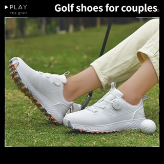經典白色情侶高爾夫鞋真皮運動鞋防水防滑高爾夫運動鞋