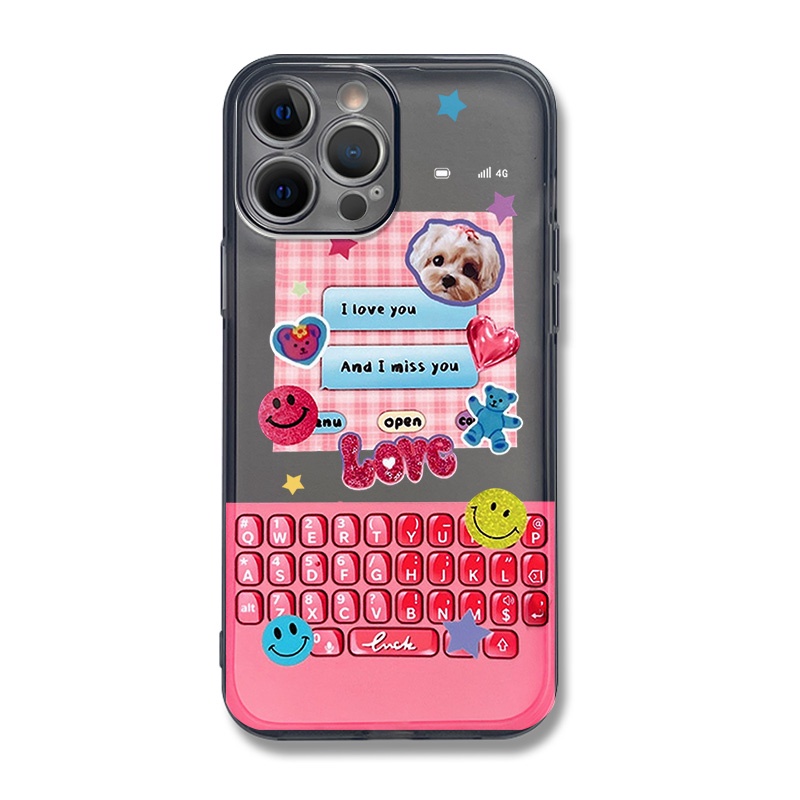 粉色鍵盤小狗適用iphone15promax手機殼蘋果14/12mini小米10華為vivoS15/7plus/8透明x