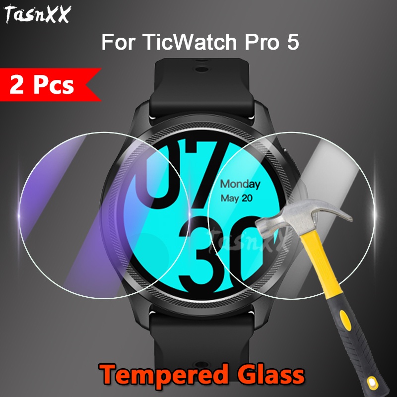 【2片裝】適用於TicWatch Pro 5智慧手錶2.5D高清透明防刮滿版全屏覆蓋貼膜防紫光護眼9H鑽石鋼化玻璃保護膜