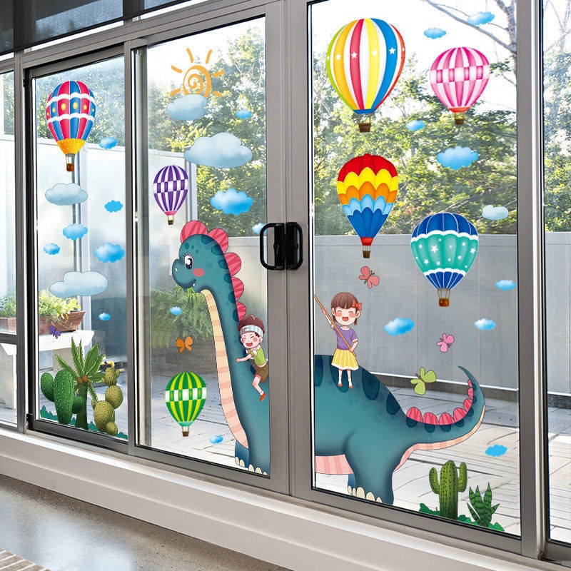 兒童貼畫自粘客廳玻璃門貼紙推拉門裝飾陽臺圖案廚房卡通窗花窗貼