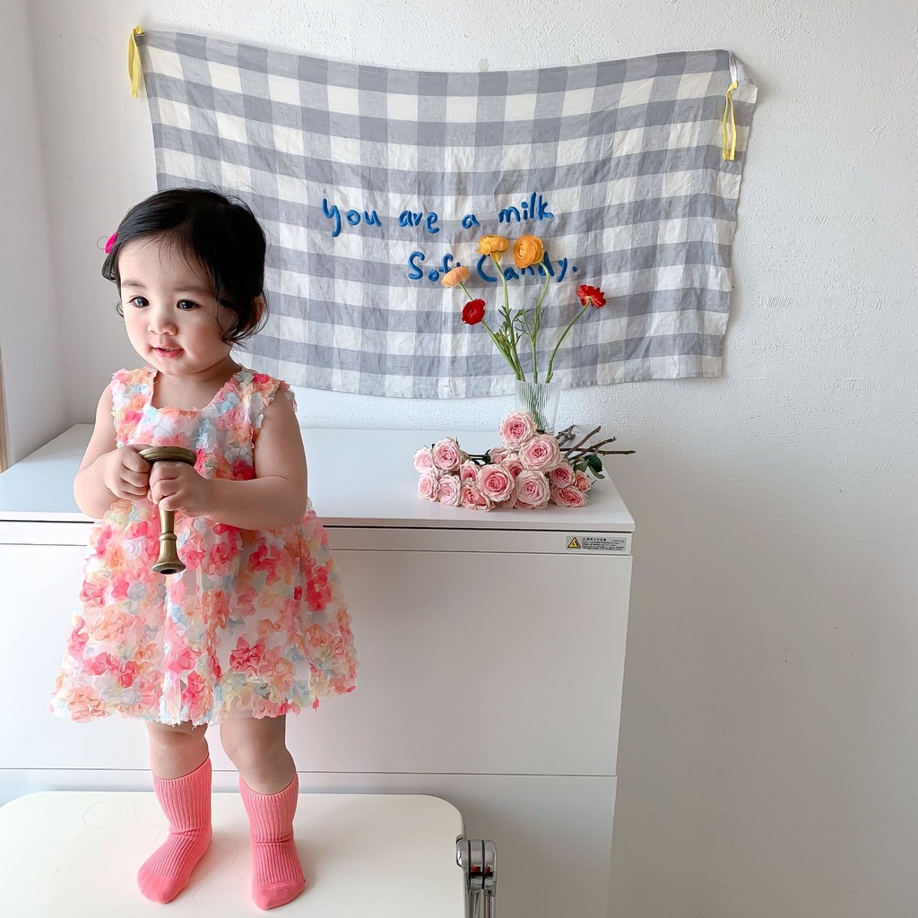 韓版寶寶衣服 寶寶紗裙 寶寶禮服 嬰兒洋裝 寶寶衣服夏天 女寶寶立體花朵洋裝嬰幼童週歲宴禮服裙公主裙 嬰兒造型衣服