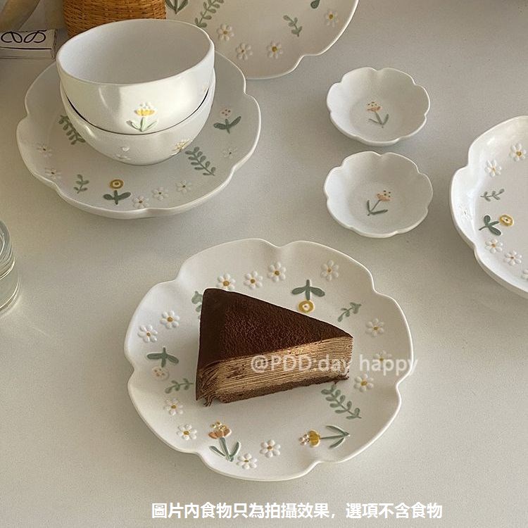 【New】淺浮雕小雛菊陶瓷餐具套裝ins風小清新西餐盤飯盤米飯小碟高顏值