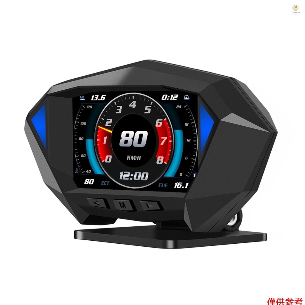 智能汽車傾斜儀液位傾斜儀數字HUD GPS車速表OBD車速表顯示速度、電壓、水溫滾轉角、俯仰角、超速