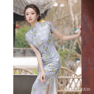花顏醉#[雪紡雙層提花]雪紡旗袍新款女夏年輕款氣質高級改良中國風