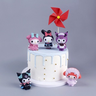 5 件套肉桂狗 Kuromi Mymelody Penguin Team 蛋糕裝飾玩具娃娃兒童生日蛋糕裝飾