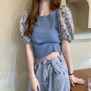 SY小個子上衣女夏季新款小香風t恤韓版修身顯瘦上衣洋氣拼接短袖針織衫時尚百搭BM風日系穿搭上衣ins潮
