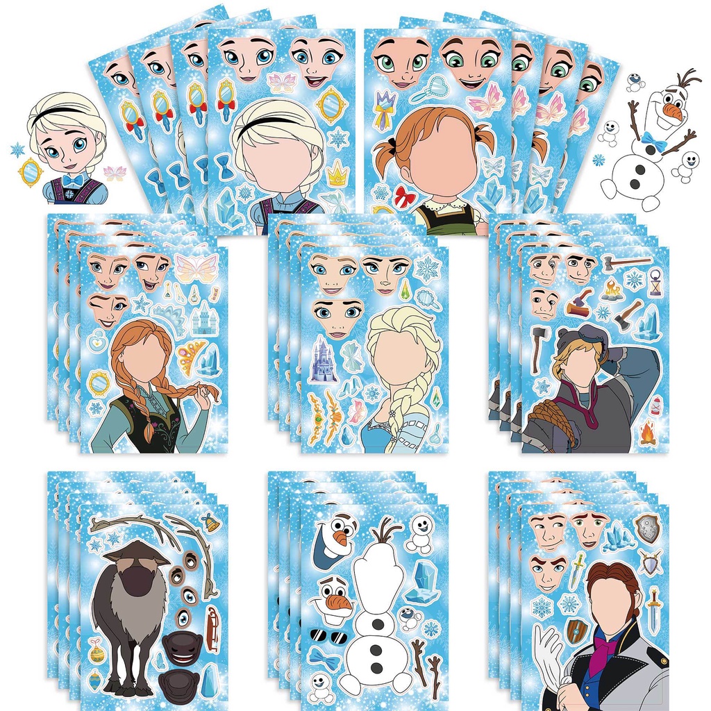 16 張/批冷凍 Elsa Anna 製作您自己的臉 DIY 拼圖貼紙派對禮物兒童玩俱生日