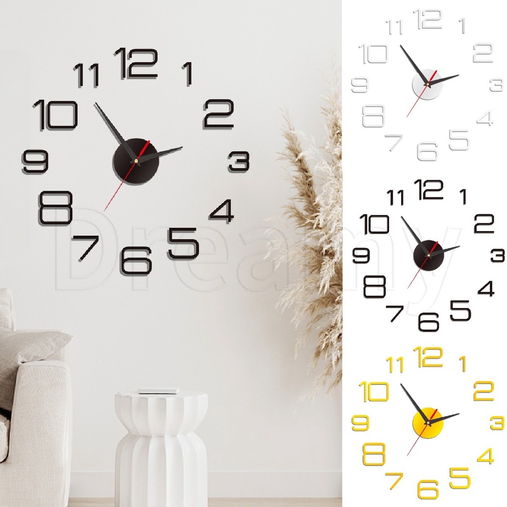 亞克力免釘鏡子無框掛鐘貼紙客廳家居裝飾鐘錶 DIY 現代設計羅馬數字掛鐘