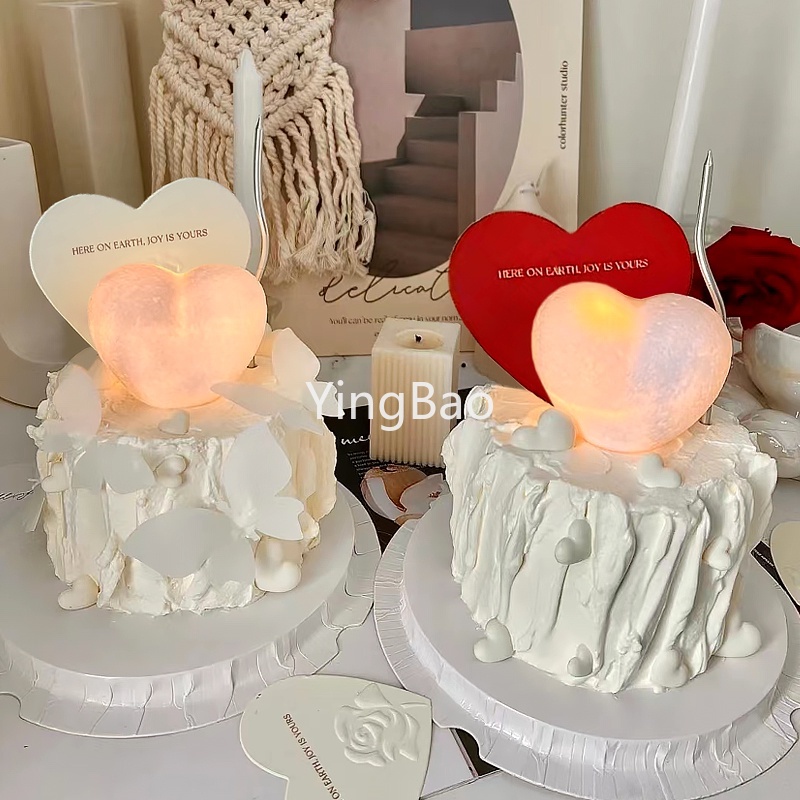 愛心形 LED 燈蛋糕裝飾情人節週年紀念紙杯蛋糕裝飾生日婚禮蛋糕裝飾