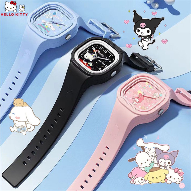 Kuromi Melody Cinnamoroll Hello Kitty矽膠兒童手錶三麗鷗學生男孩女孩矽膠電子石英手錶