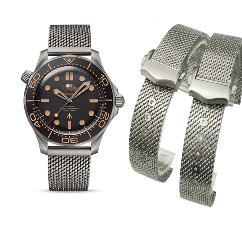 代用歐米茄海馬007米蘭手錶帶男新300蝶飛海洋宇宙精鋼帶不鏽鋼帶20mm