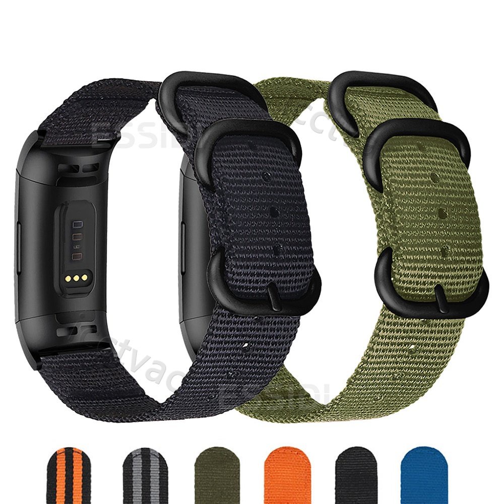 尼龍錶帶 適合 Fitbit Charge 5 4 3 2 手錶編織 雙扣 錶帶  休閒 腕帶 替換帶 男