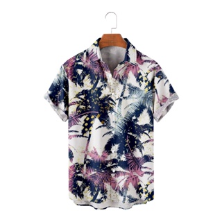 男式黑色棕櫚樹襯衫短袖夏威夷襯衫