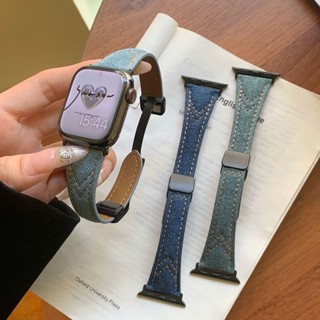 Apple Watch s10 錶帶 牛仔帆布磁吸扣細款錶帶 蘋果磁吸錶帶 applewatch9/8/7/6/5通用