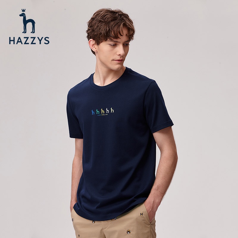 Hazzys 夏季新款男士短袖套頭T恤韓版寬鬆休閒時尚上衣