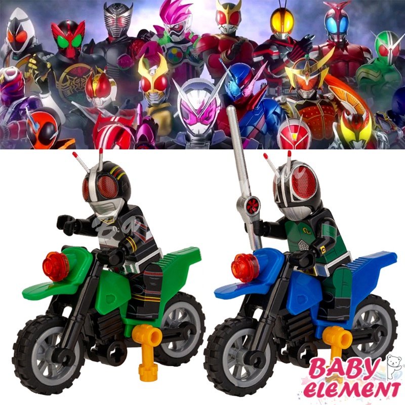 2 種蒙面超人小人仔積木假面騎士黑色 RX 摩托車玩具迷你公仔 DIY 模型